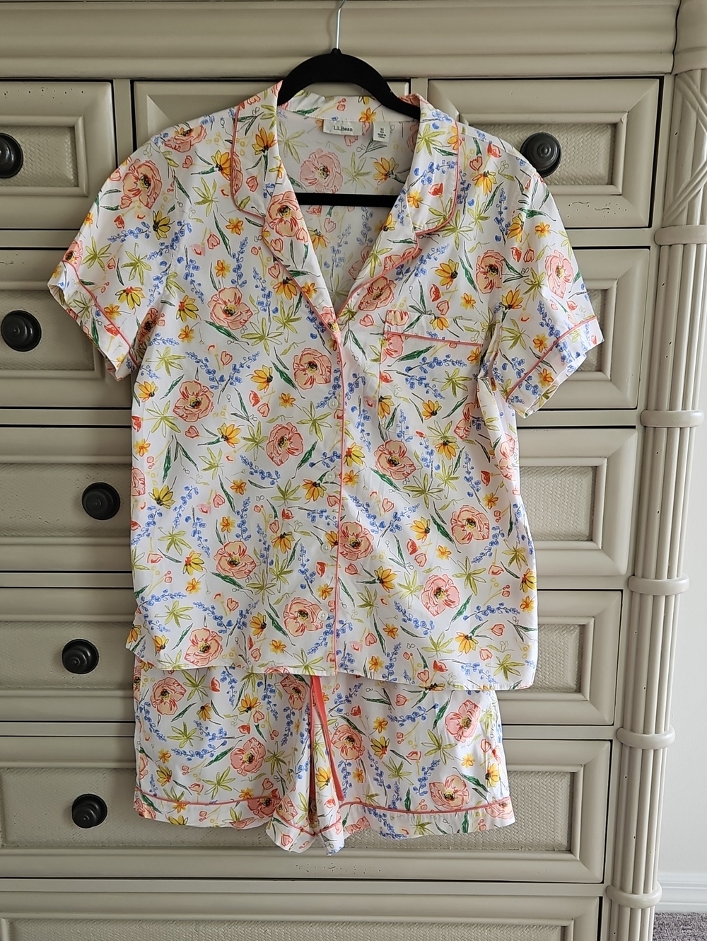 LL Bean Cotton Poplin Pajama Short Set Floral Poppy Print Cottagecore EUC Sz. M